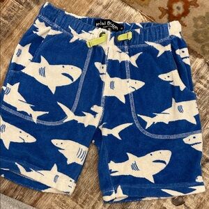Mini Boden Kids Shorts with Blue and White Shark Design